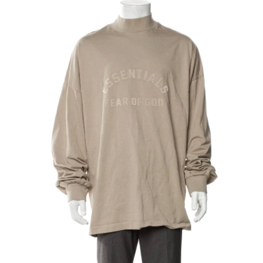 FEAR OF GOD ESSENTIALS Logo Applique Cotton Mock Neck Long Sleeve Tee Size S
